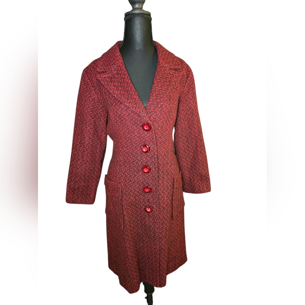 ✨ Red Tweed Button-Front Coat | Vintage-Inspired Classic ✨